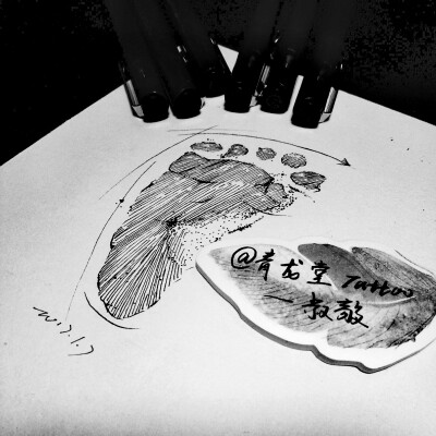 #纹身手稿##黑白插画##小清新##青龙堂##脚印##青龙堂#