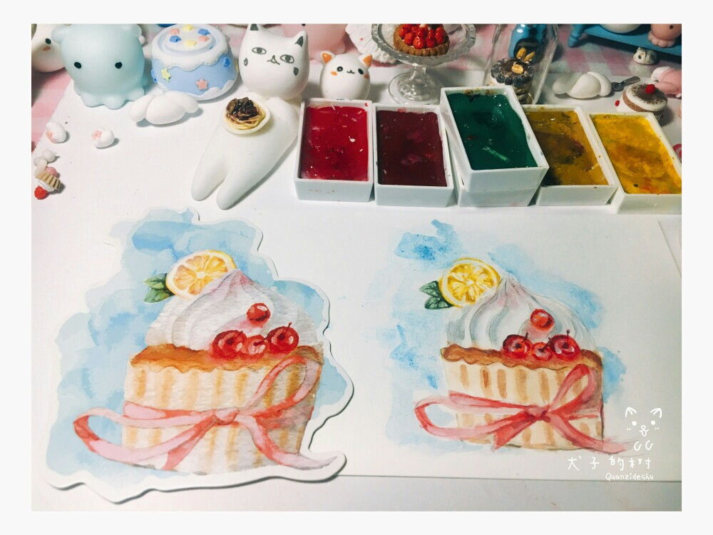 犬子的树，水彩画，食物，甜品