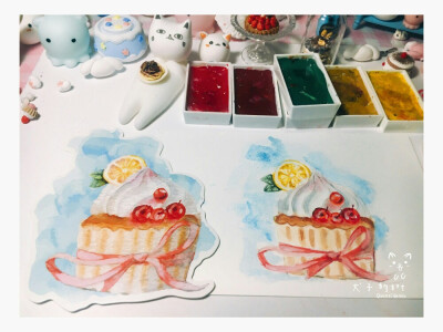 犬子的树，水彩画，食物，甜品