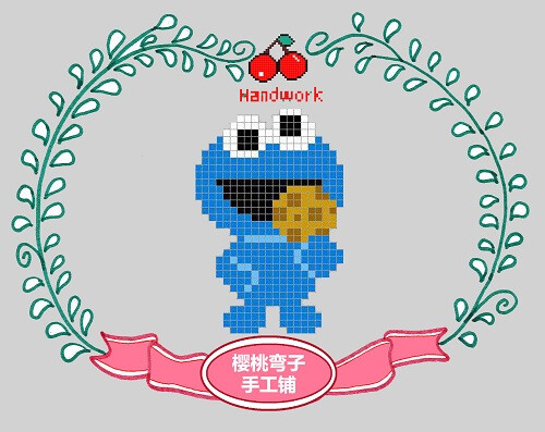 拼豆图纸 芝麻街 可爱 红色 甜饼怪(COOKIE MONSTER) taobao:樱桃弯子手工铺 WX:CherryHandwork