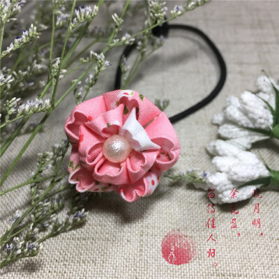 [和风细工]双层樱花发圈皮筋，主要材料是...我也说不来是啥，哈哈。