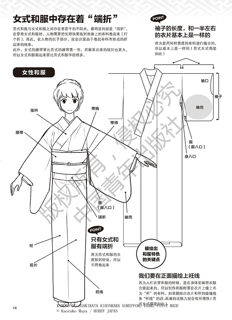 曼妙和风，唯美服饰！零基础绘制和风人物、了解和服造型的漫画必修技！由日本漫画家摩耶薰子老师精心编著，编写中参考了众多日本和服类书籍，分类介绍了和服的基本样式和穿法、各种男式和女式和服的服装特点以及绘制技巧。