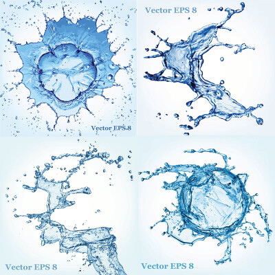写实动态动效蓝色水滴水花喷溅滴落AI矢量设计素材