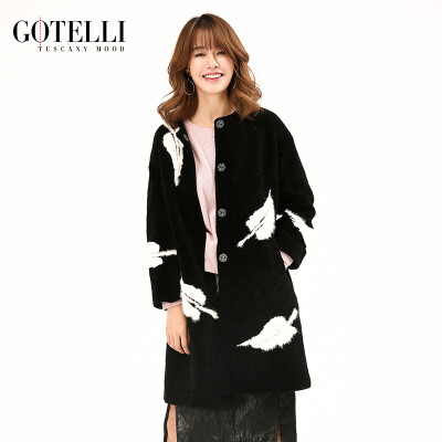 GOTELLI2016秋冬羊毛大衣女中长款 长袖羊剪绒毛呢外套