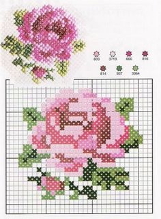 Rose Cross Stitch Pattern with thread key on Evdeas at <a href="href" rel="nofollow"></a>