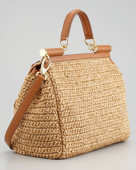 Dolce & Gabbana Miss Sicily Floral Crocheted Straw Satchel - Neiman Marcus: