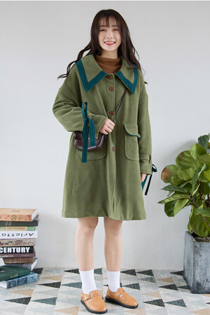复古中长毛呢外套韩版大领显瘦加厚毛呢大衣，休闲打底衫套头衫针织衫显瘦韩版百搭毛衣