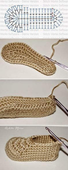 Sole and shoe, baby sized, free crochet pattern