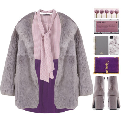 A fashion look from January 2017 featuring neck tie blouse, sheep fur coat and short mini skirts. Browse and shop related looks.