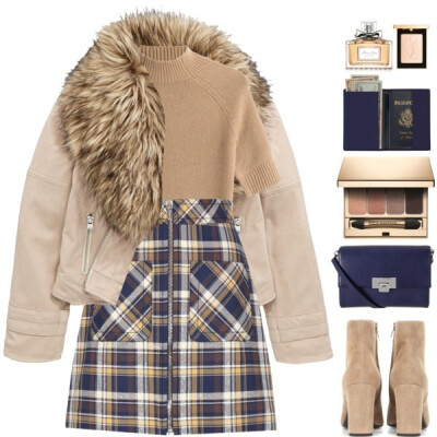 A fashion look from January 2017 featuring beige top, brown jacket and cotton skirts. Browse and shop related looks.