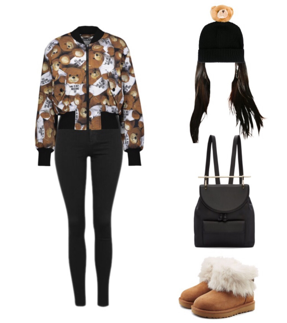 Moschino jacket，Topshop jeans，Ugg boot，M2malletier backpack，Dolce&Gabbana beanie#2017