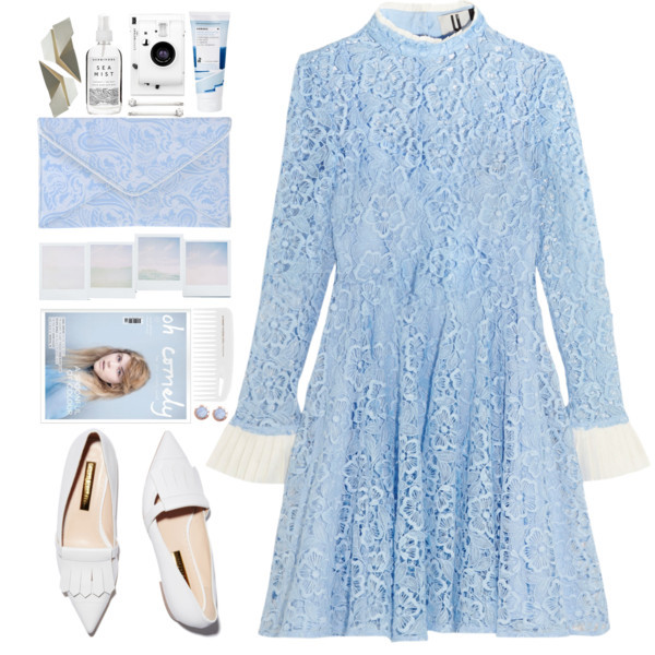 A fashion look from January 2017 featuring sheer lace dress, jacquard handbags and lace earrings. Browse and shop related looks.