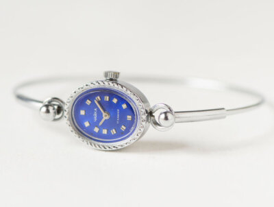 ｜俄罗斯苏联Chaika女式银色蓝色复古手镯表机械表手表