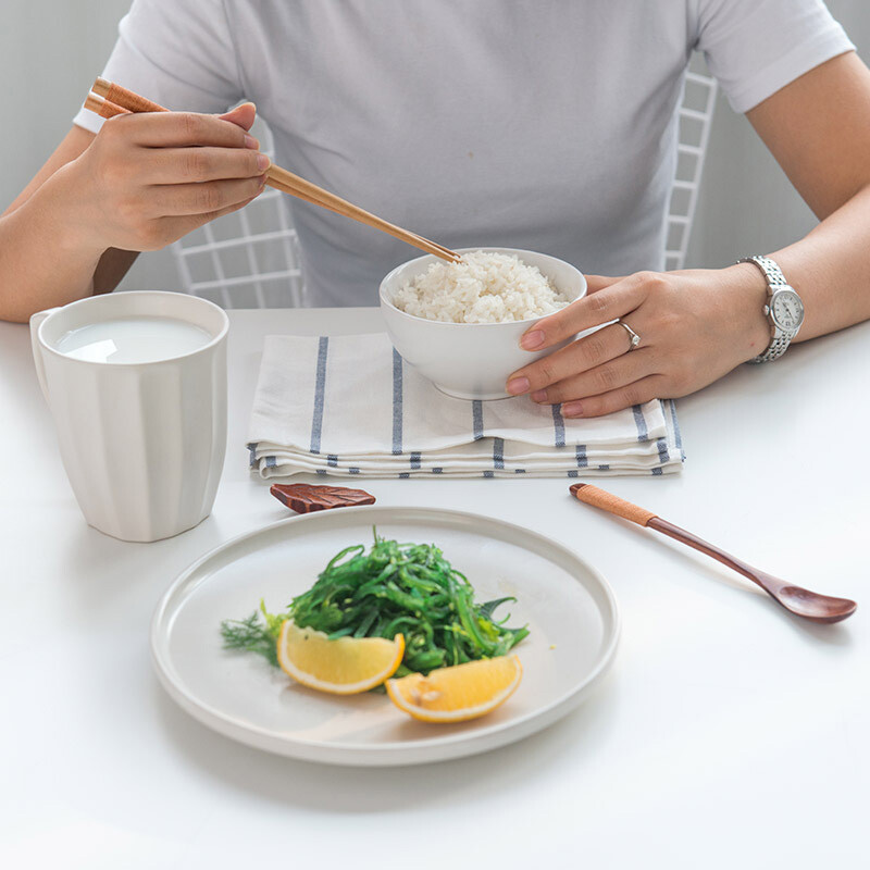 lototo日式经典白美人一人食饭碗盘子马克杯餐布勺子筷子陶瓷餐具