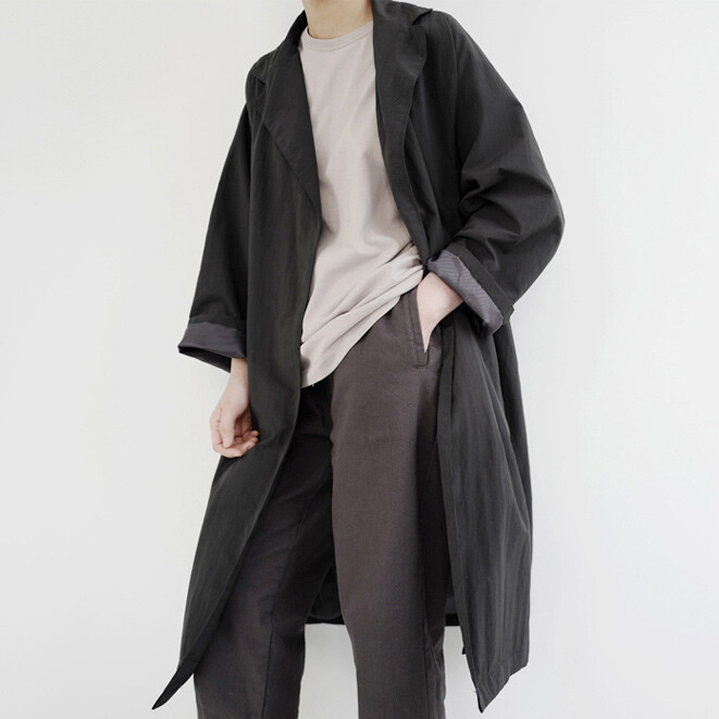 特！ 1929 简洁复古风衣外套 韩版休闲长袖中长款黑色 文艺风