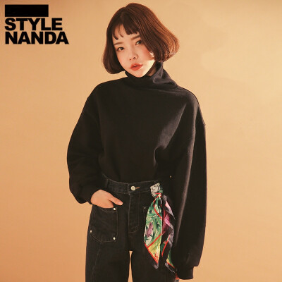 韩国stylenanda 拉绒内衬加长袖高领卫衣