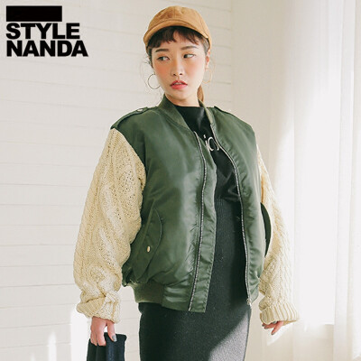 韩国stylenanda 假两件针织拼接保暖外套