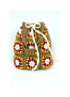 Granny style crochet bag in brown orange