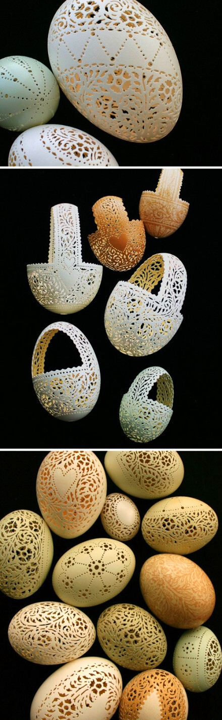 绝美蕾丝蛋雕 第二张太惊艳太不可思议了！手工雕刻的维多利亚时代的花边鸡蛋！