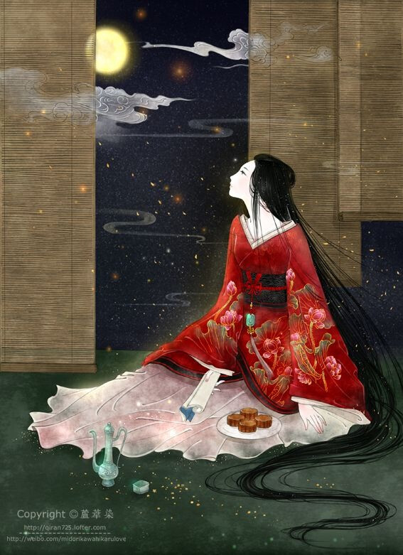 古风，美人，手绘，插画，红衣
忧月冷宫怜