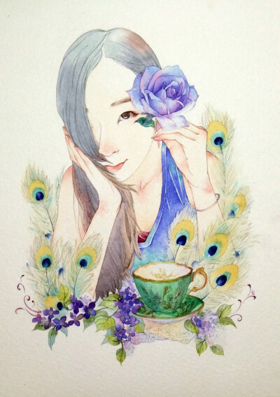 少女系列那个只有花知道的世界手绘插画