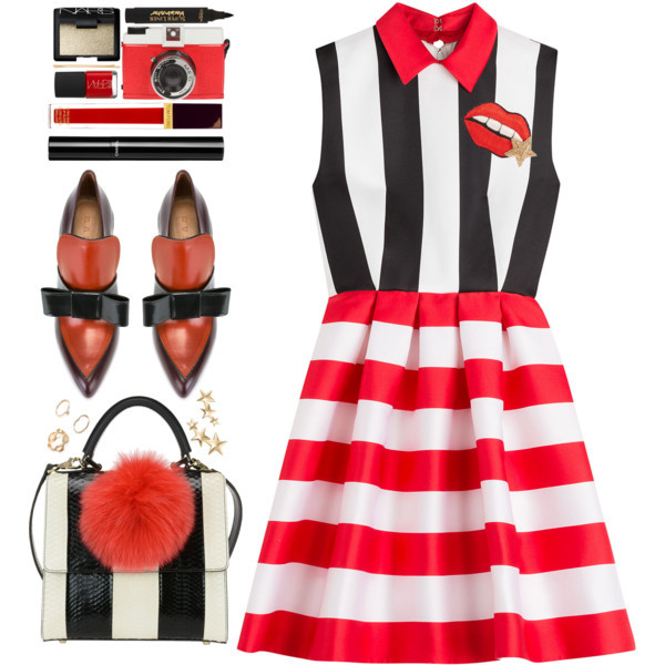 A fashion look from January 2017 featuring white striped dress, pointed toe leather boots and black white purse. Browse and shop related looks.