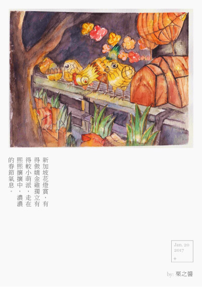 【2017花灯赏】新加坡2017鸡年花灯展，今年的主题是The year of Fire Rooster，由新加坡设计大学的学生设计，有得傲娇金鸡独立，有得较小萌派，走在熙熙攘攘中，浓浓的春节气息。