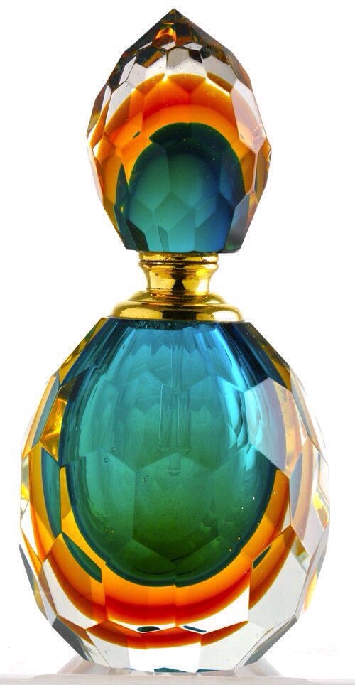 Antique Murano Sommerso Perfume Bottle in Amber & Green 