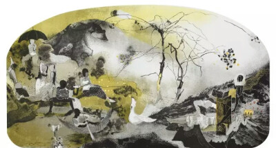 李明娟 《隔岸·挂枝儿》石版套色 48X72cm 2014