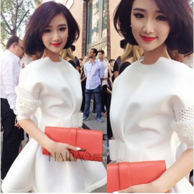 秋装新款韩版气质白色蓬蓬裙甜美修身显瘦小礼服洋装连衣裙短裙