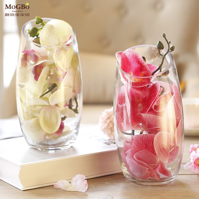 蘑菇堡现代简约透明斜口花瓶创意仿真植物花盆景小清新花瓶摆饰