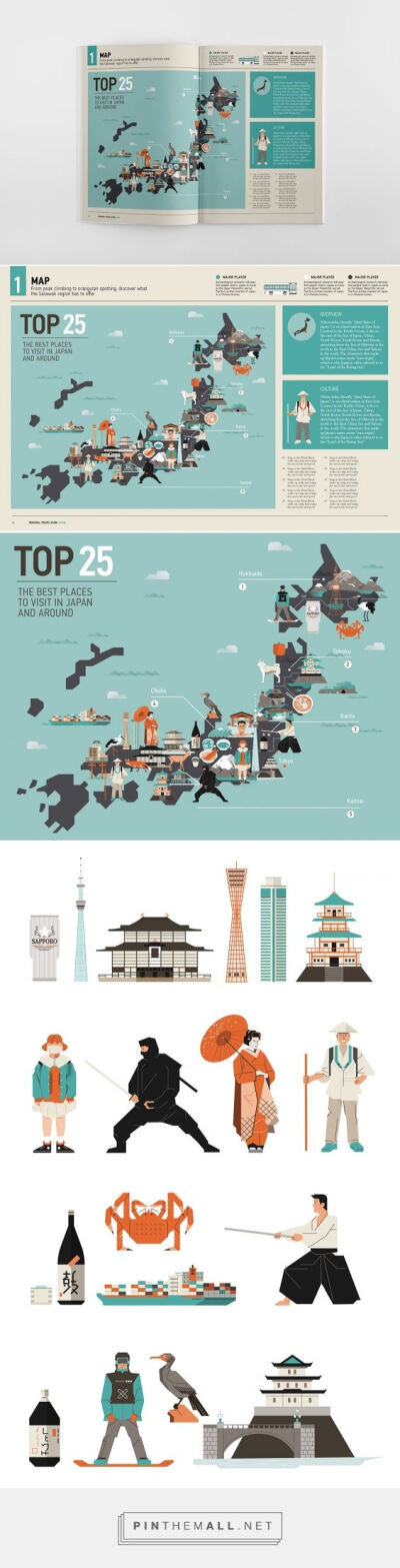 Japan - Editorial illustrations on Behance... - a grouped images picture - Pin Them All: