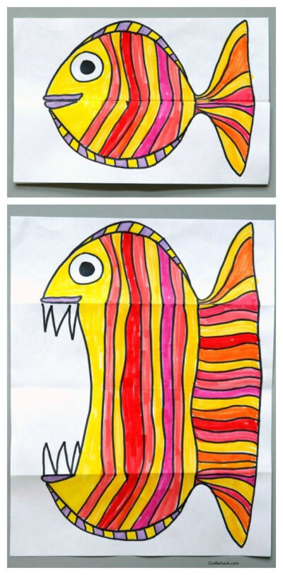 Folding Fish paper art project. Art for kids, easy art projects: