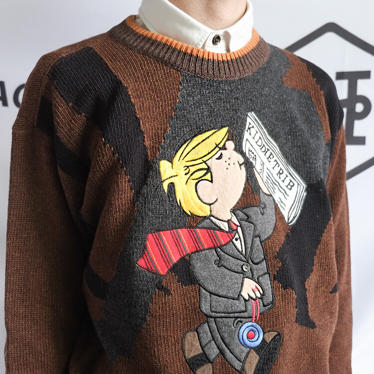 HODALA 2016秋冬 复古 独特 报童设计图案 幽默男士套头圆领毛衣