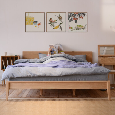 北欧全实木床白橡木床双人1.8米1.5简约小户型卧室家具日式双人床