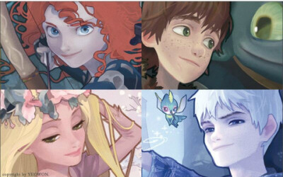 勇敢传说Merida、驯龙高手Hiccup、魔发奇缘Rapunzel、守护者联盟Jack