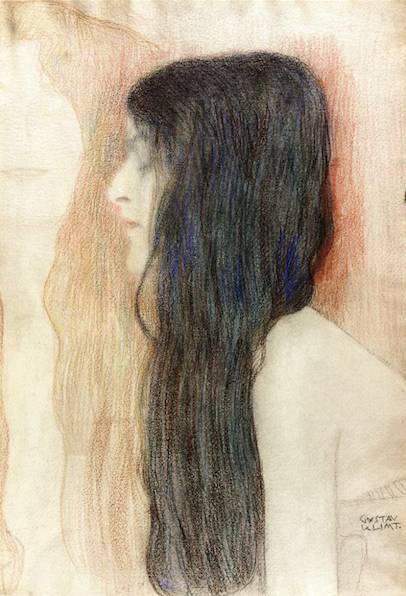 - 图说 - 图为奥地利知名象征主义画家Gustav Klimt的作品《长发的女孩》。