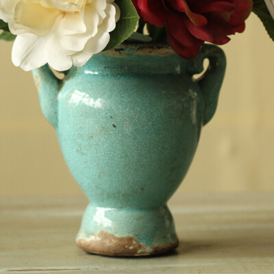 家居装饰品 美式乡村田园地中海摆件复古做旧装饰品 蓝色陶瓷花瓶