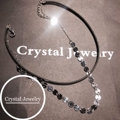 Crystal Jewelry ▪️皮带银色亮片颈链 大小可调 延长链很长 超百搭 酷酷的一款▪️