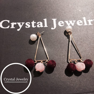 Crystal Jewelry 三角酒红色➕粉色球球 超有质感 两种戴法 珍珠可单独戴 超仙