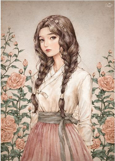 한복을 입은 소녀
粉红的花之间的复古的那个女孩
#少女的时间#