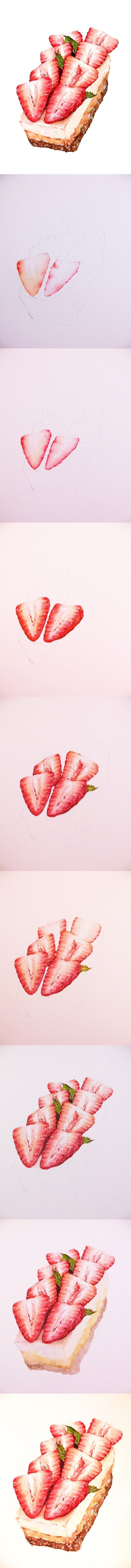水彩 手绘 绘画 插画 原创 美食 草莓挞