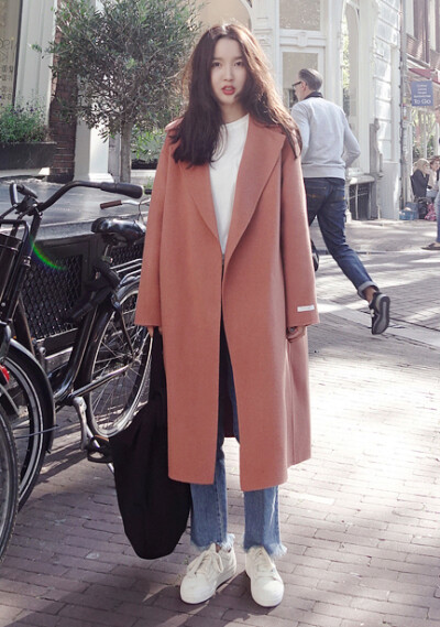 韩国2016秋冬季女装英伦风宽松简约长款羊毛大衣毛呢外套