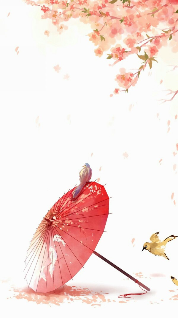 古风壁纸美图，鸟，伞，花
意境