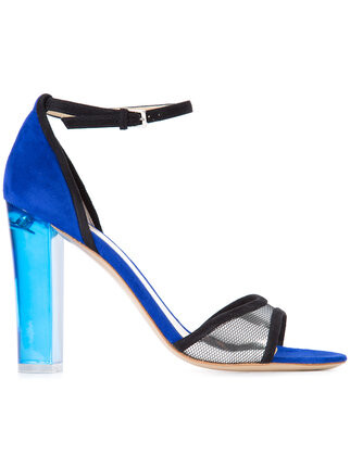 Blue leather and suede Annabelle sandals from Monique Lhuillier.