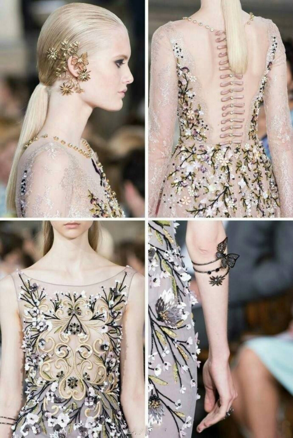 Georges Hobeika 秋冬高级定制秀场上的细节之美，就像走在漫漫花间，听着鸟语闻着花香，看一场人间烟火 ???。（来自微博识装范儿）