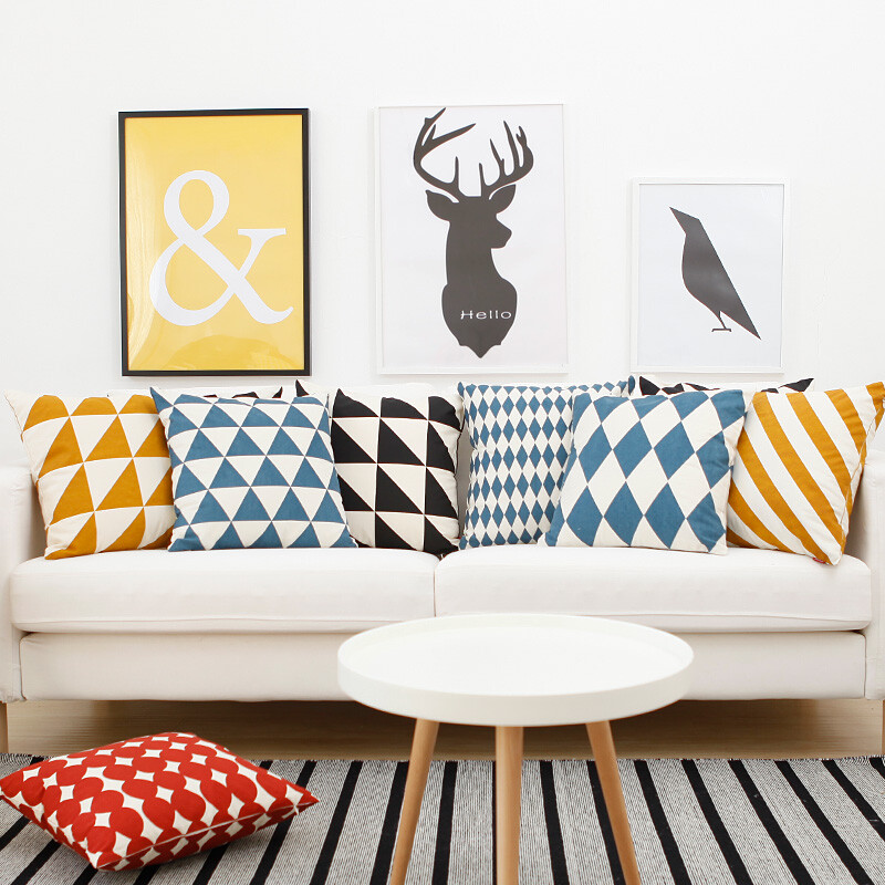 北欧创意几何全棉布艺沙发抱枕办公室腰靠客厅现代靠枕样板间靠垫