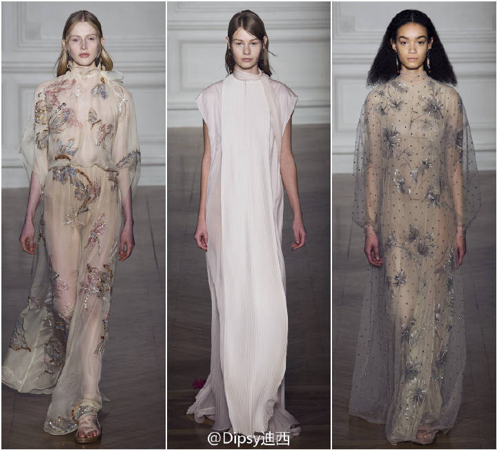 Valentino S/S 2017 Haute Couture｜这才是不食人间烟火的真仙子，如水粉画般素净淡雅浪漫飘逸～行云流水的线条间尽是精致细节，化繁为简之美～