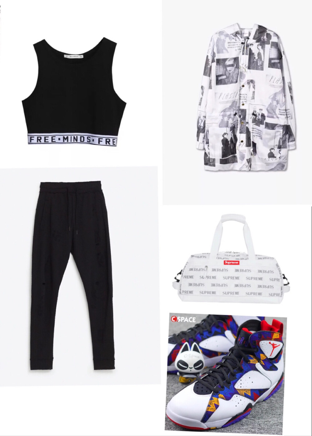 Top:Pull&Bear/Bottoms:Zara/Jacket:Joyrich/Bag:Supreme/Shoes:Air Jordan 7 Sweater