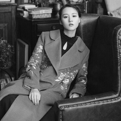 往事 文艺复古刺绣花羊毛呢大衣外套秋冬款中长宽松夹棉加厚咖色
